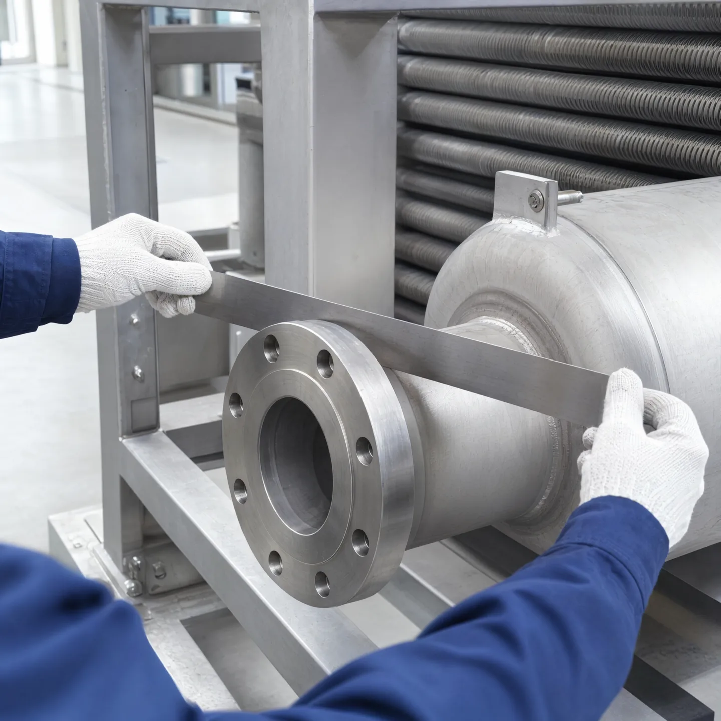 Connection alignment being checked on the compact assembly