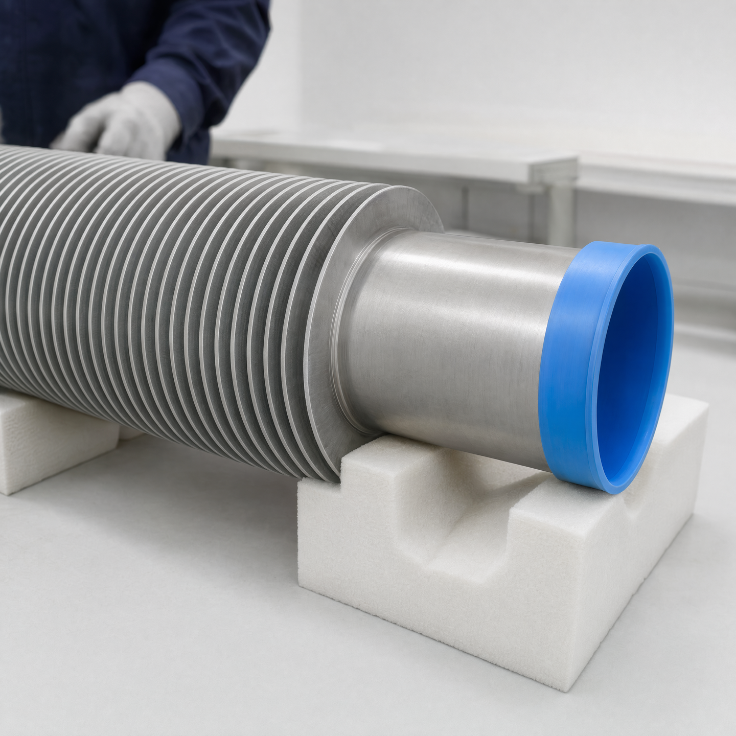 Illustrative fin termination and short bare tube end prepared for integration