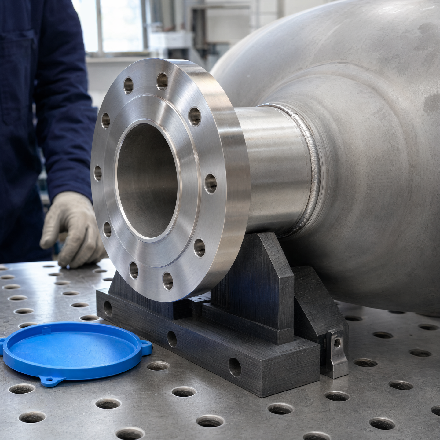 Illustrative flange face and nozzle fit-up with surrounding access visible