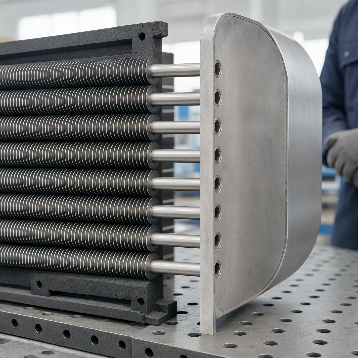 Illustrative continuous tube ends entering a single header chamber