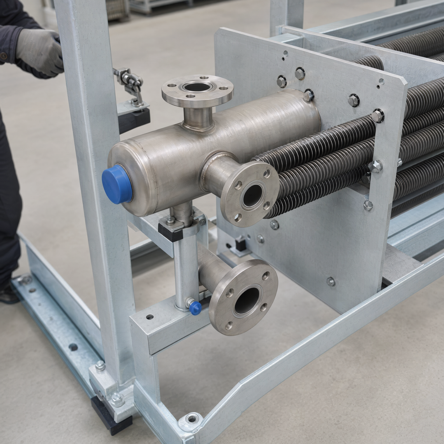 Illustrative multi-interface connection zone on an exchanger frame