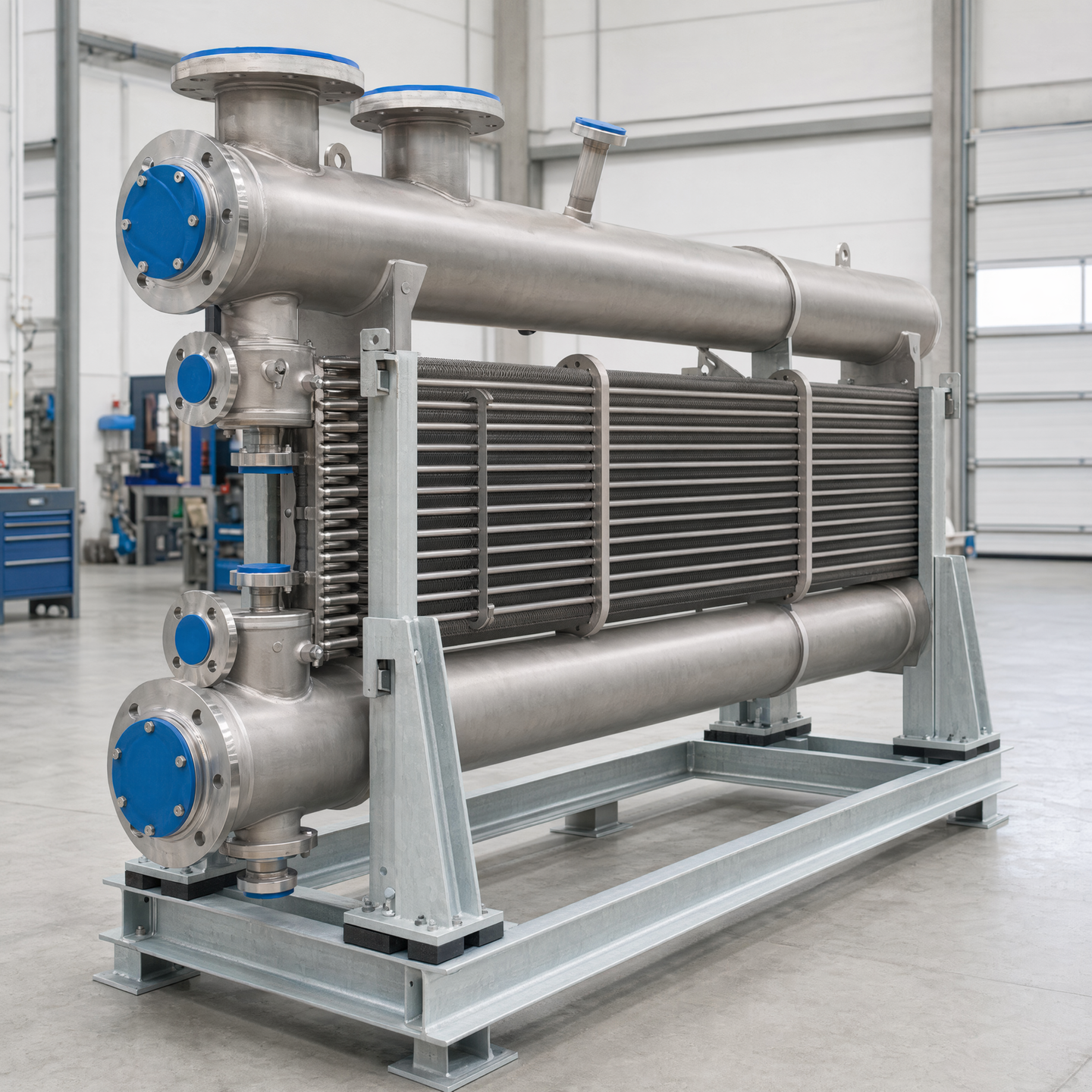 Illustrative complete finned-tube unit emphasizing headers and connections