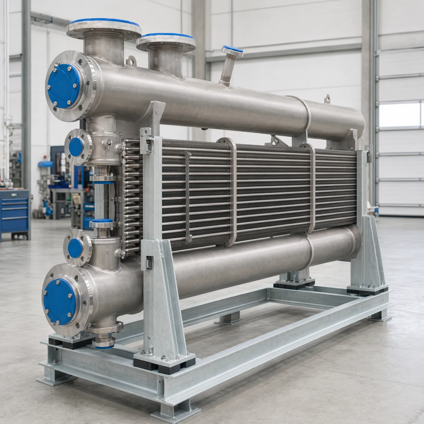 Illustrative complete finned-tube unit emphasizing headers and connections