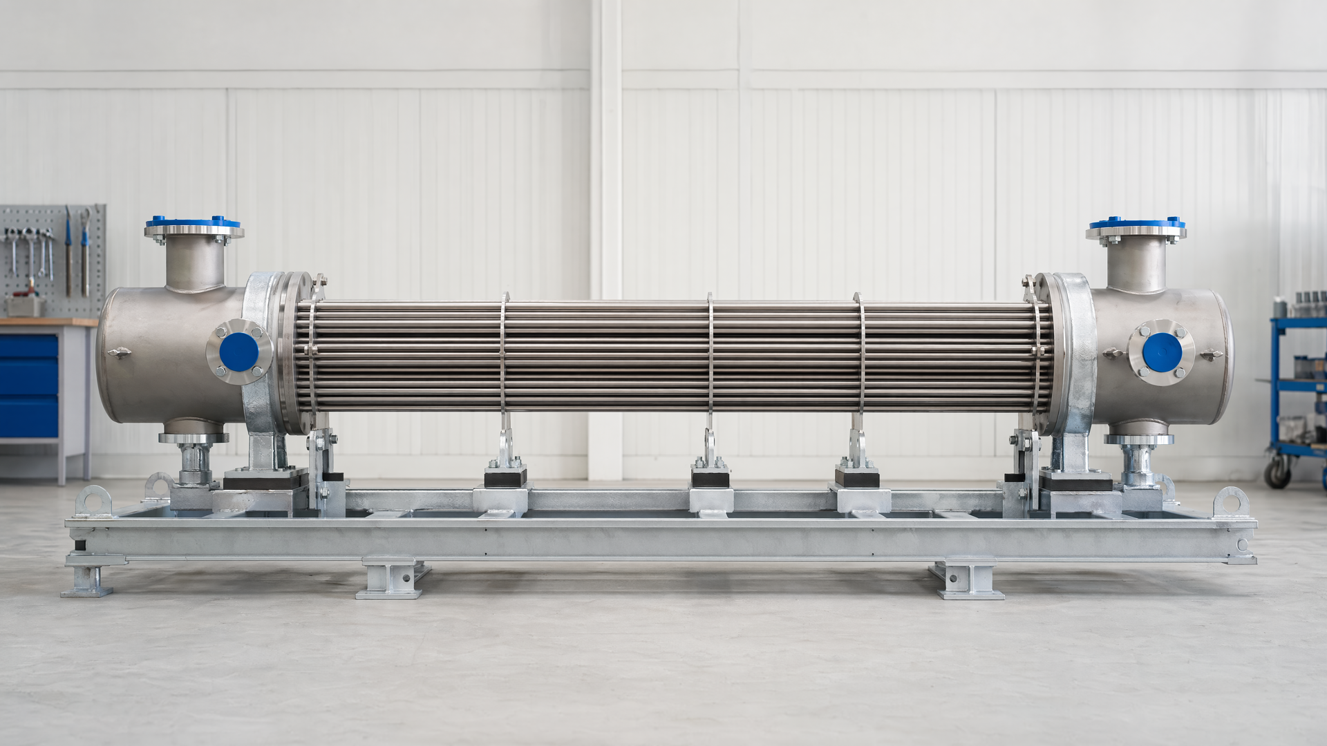 Illustrative complete side view showing exchanger interfaces and supports
